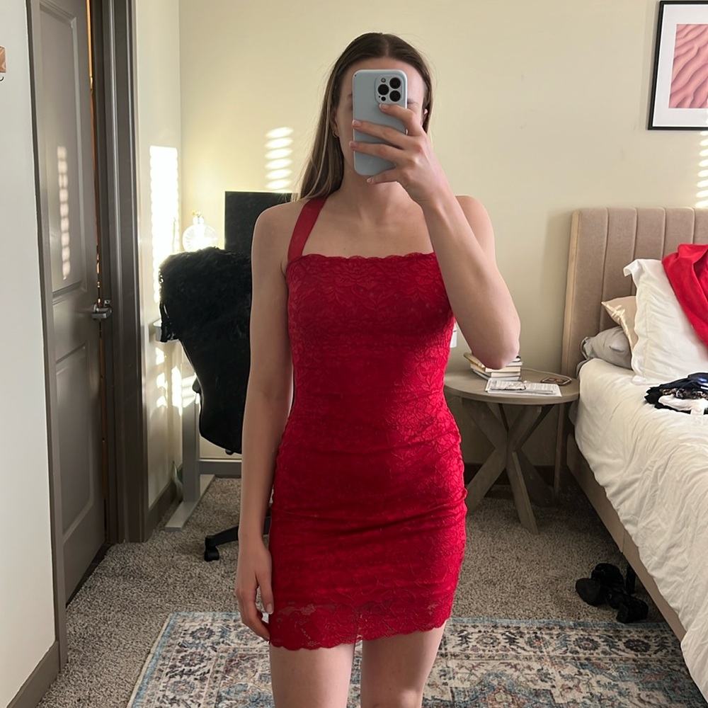 Guess size S red lace halter dress